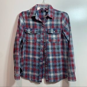 BDG Blue and Red Plaid Button Down